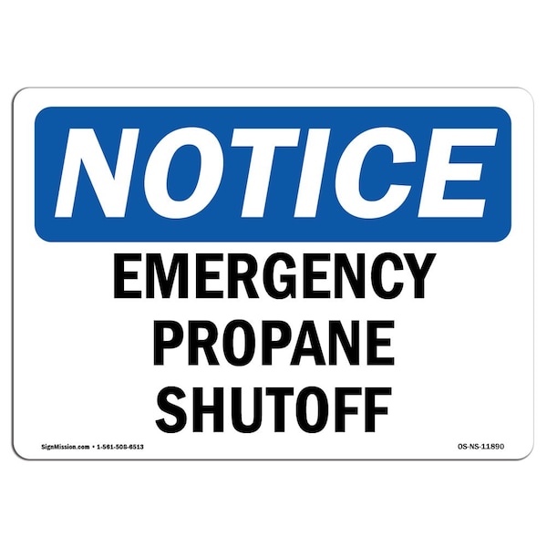 Safety Sign, OSHA Notice, 3.5" Height, Emergency Propane Shutoff Sign, Landscape, 10PK